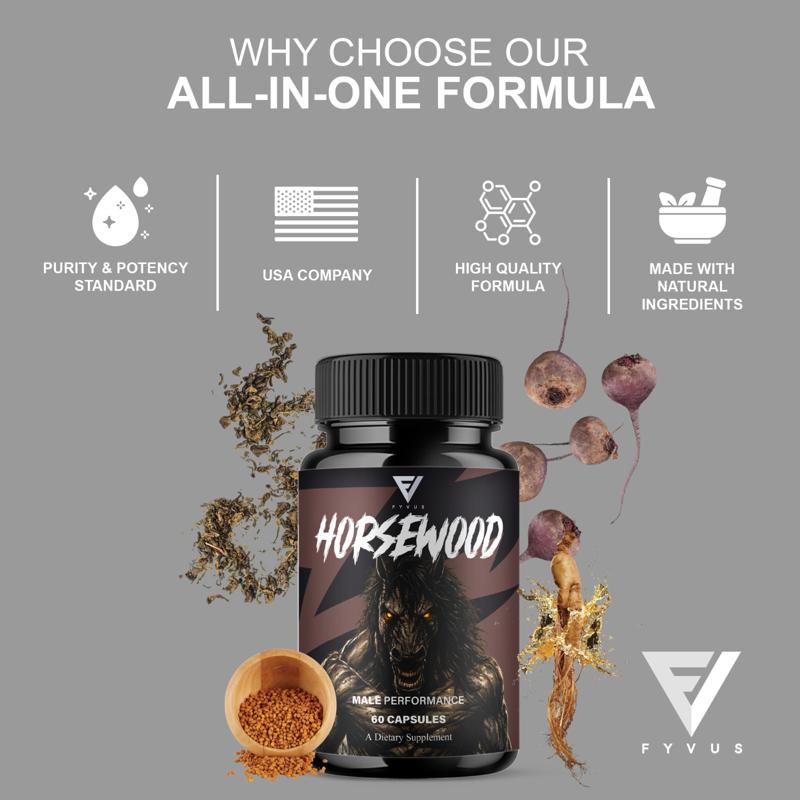 Horsewood Male Support Supplement, Horse Wood Male Pills (60 Capsules)