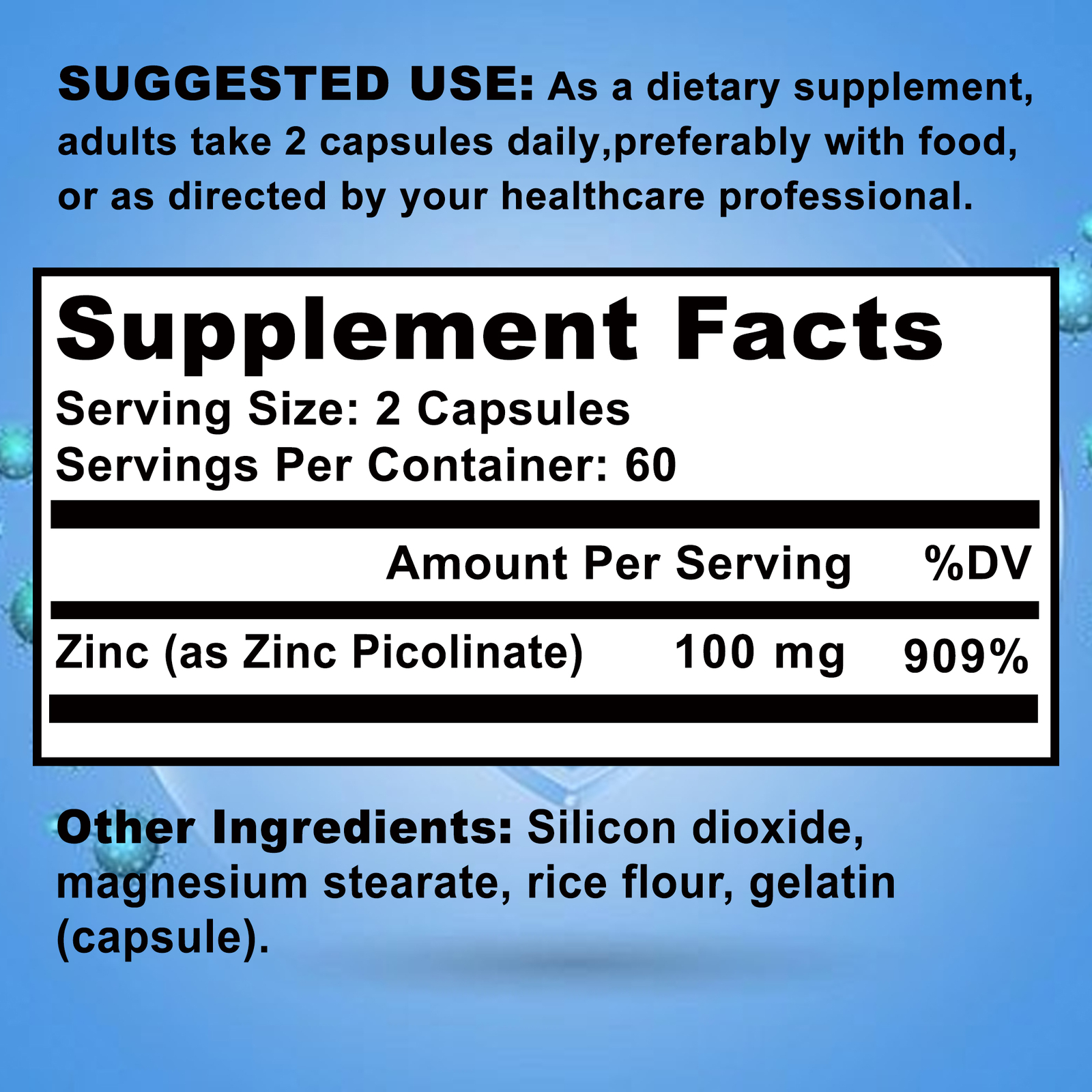 Zinc Picolinate 100mg 120 Veg Capsules-Immune Support and Skin Health,Potency