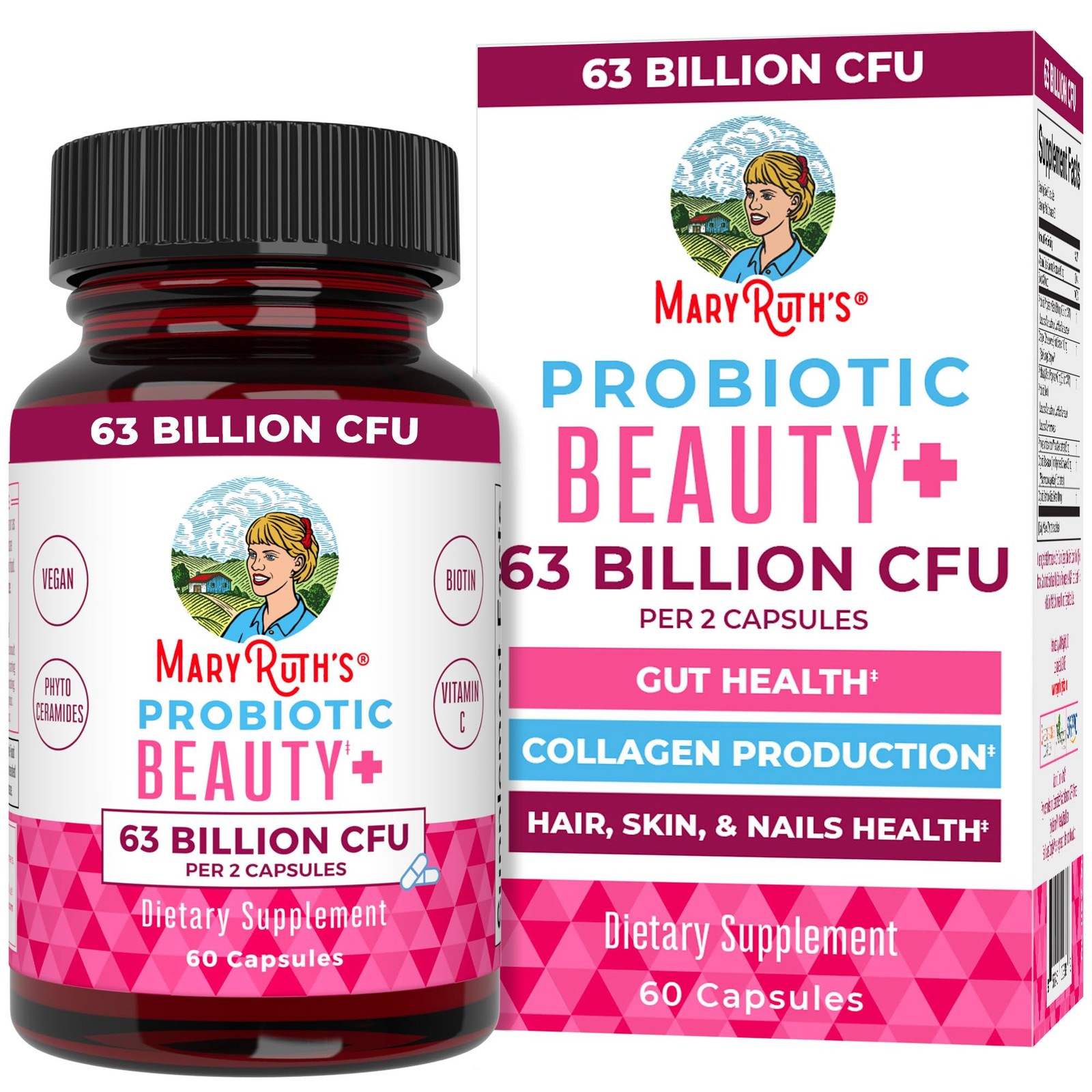 MARYRUTH’S Probiotic Beauty Capsules + Red Orange 60 Count (Pack of 1)