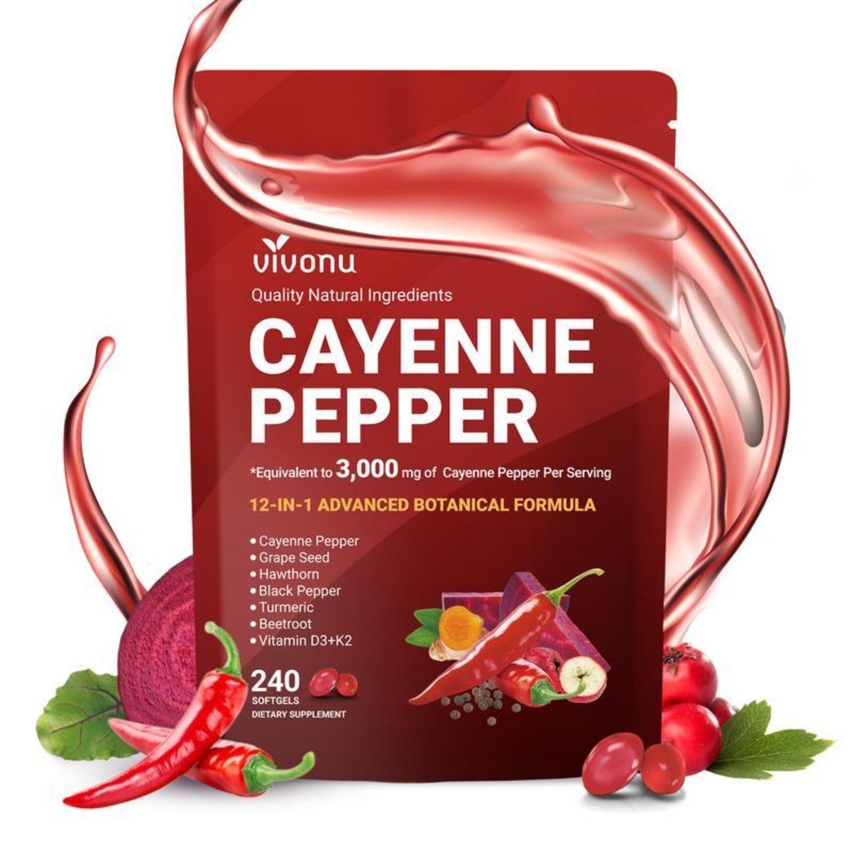 Cayenne Pepper Supplement | Circulation & Heart | Health Vit E D3 K2 Grape Seed