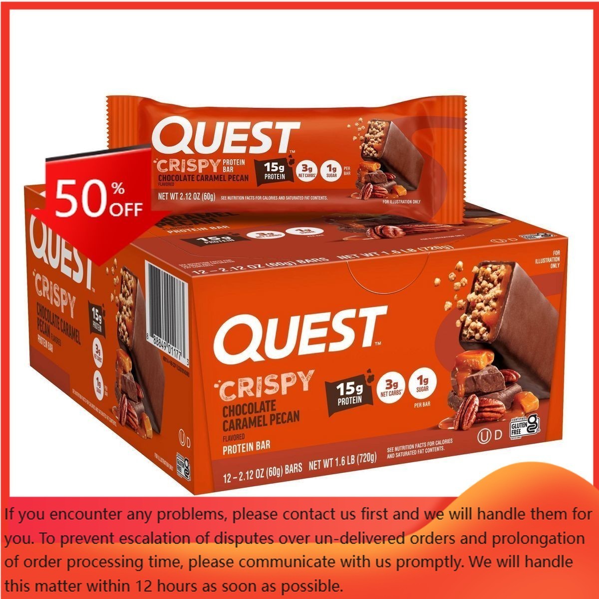 Quest Nutrition 15g Crispy Hero Protein Bars – Chocolate Caramel Pecan – 12ct