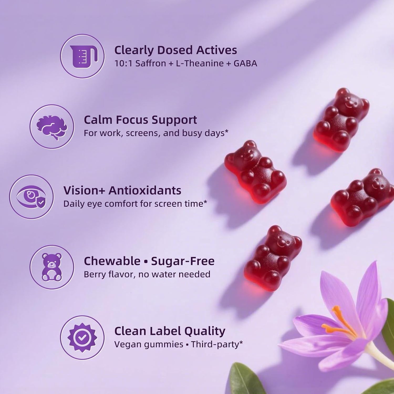 2Pack Saffron Gummies | Supports Mood, Calm & Focus | Saffron Extract 60ct