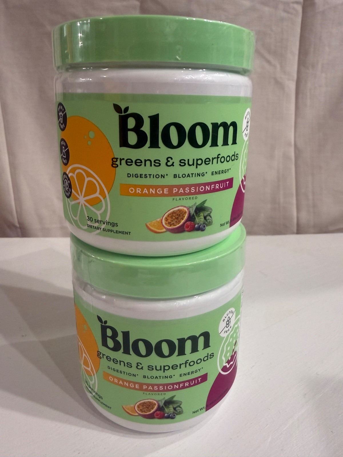 2 ~ Bloom Nutrition Greens & Superfoods Energy Orange Passionfruit 30 Svgs each