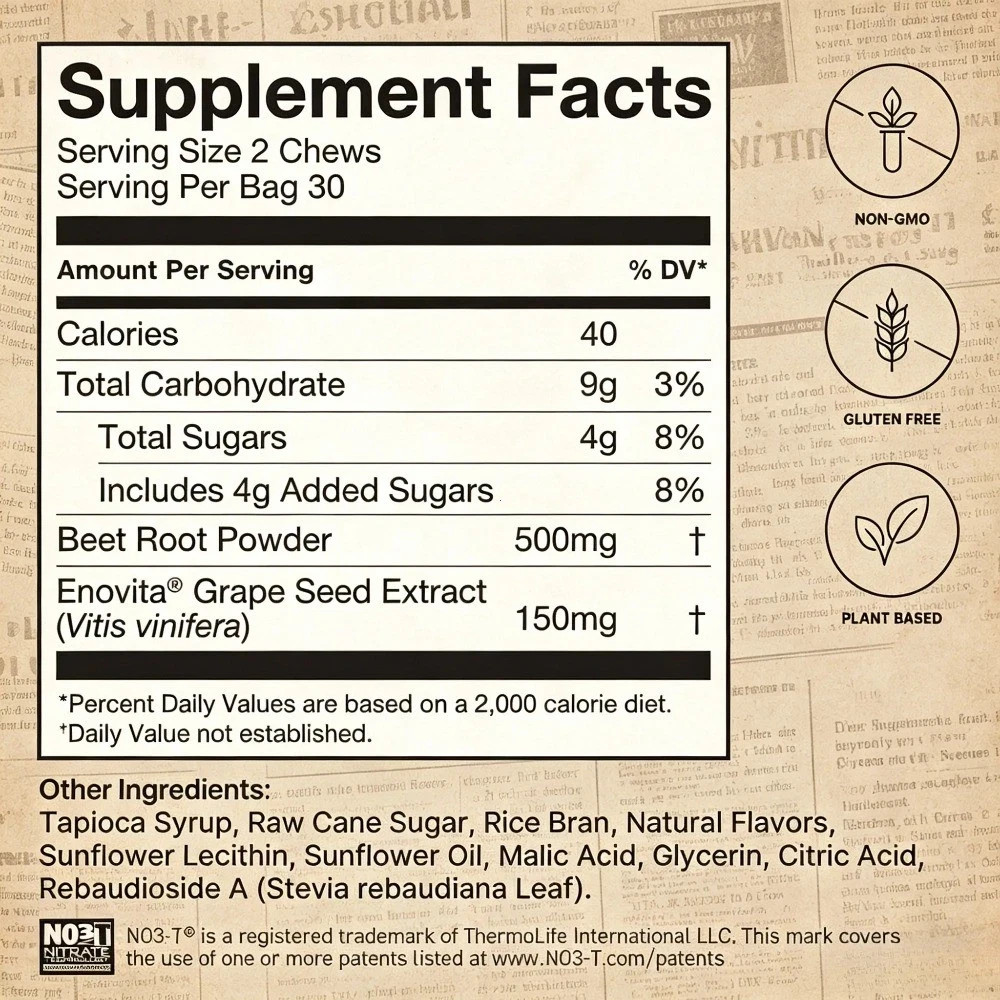 2 PACKS HumanN – SUPER BEETS Heart Chews, Nitric Oxide Booster for Heart Health
