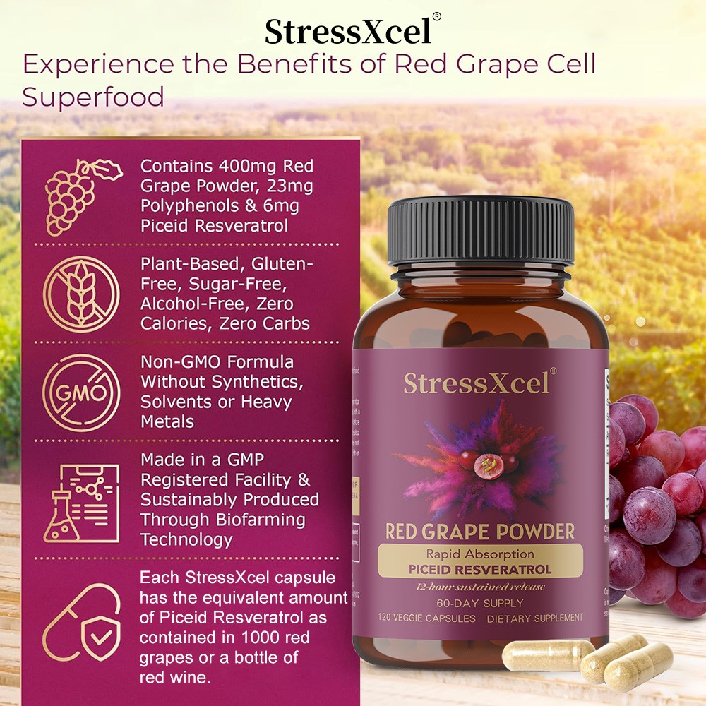 Red Grape Powder with Resveratrol 120 Veggie Capsules Supplement
