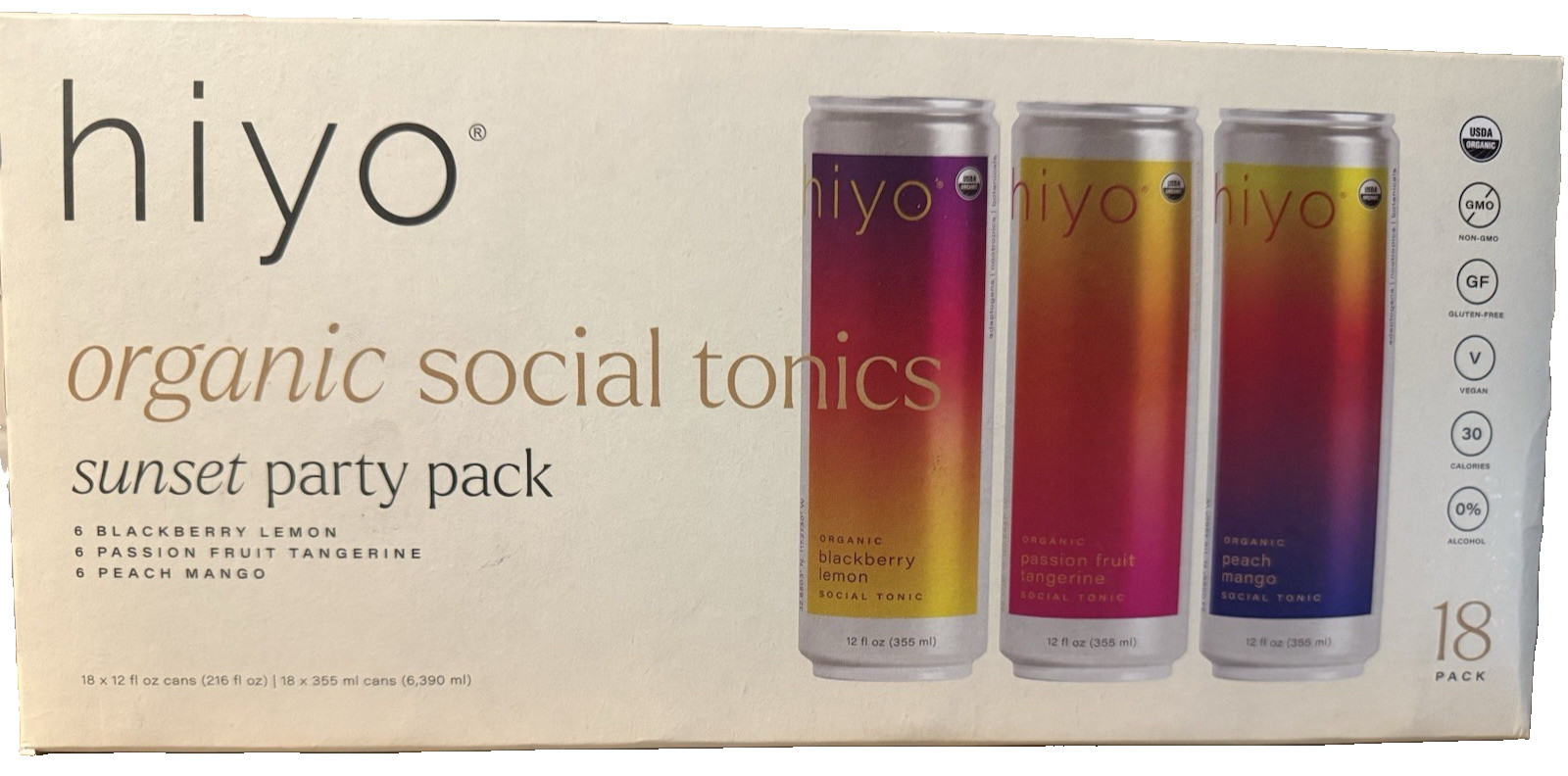 Hiyo Organic Social Tonic – Classic Pack, 18 Pack – Non-Alcoholic Functional
