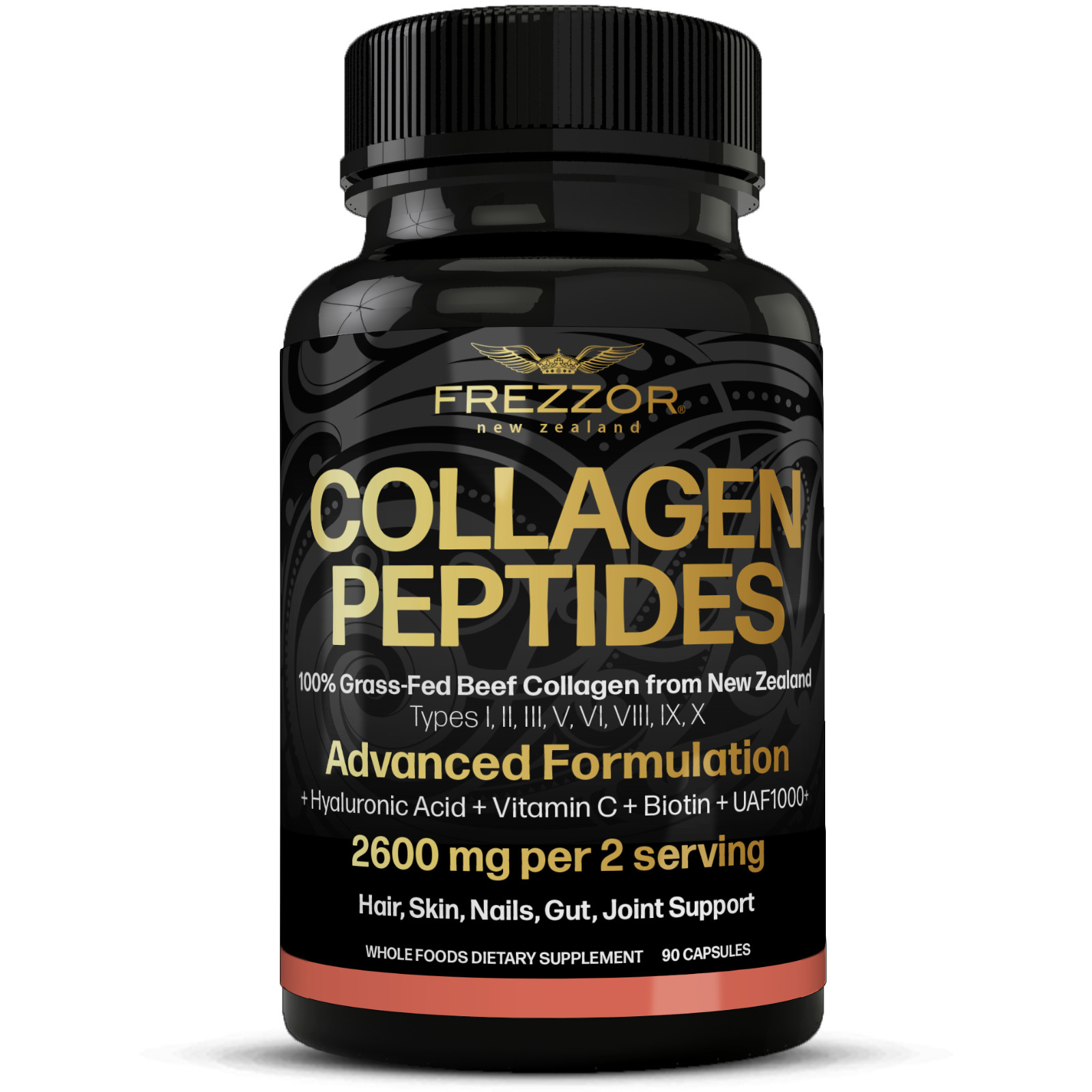 FREZZOR Collagen Peptides 100% Grass-Fed Collagen Anti-Aging 90 Capsules 1-Pack