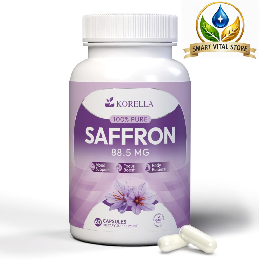 Korella Saffron Capsules 88.5mg Supplement 60ct Non-GMO Herbal Support