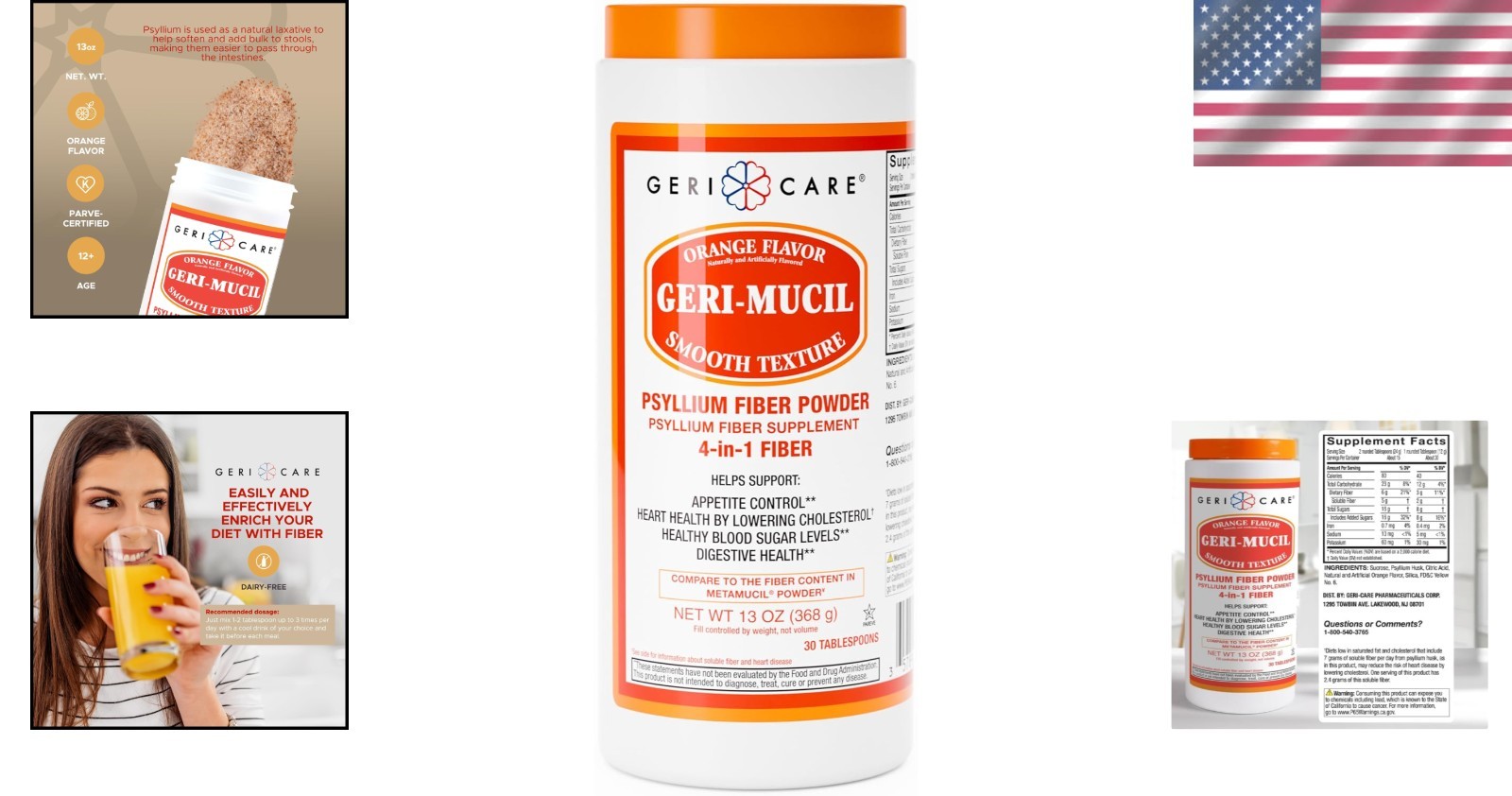 Geri-Mucil Orange 13oz Psyllium Husk Powder – Gluten-Free Digestive Support