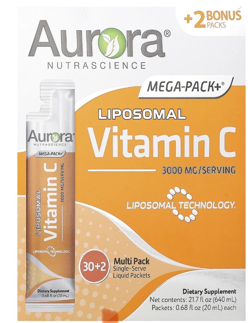 Aurora Nutrascience, Mega-Liposomal Vitamin C, 3000 mg, 32 Single-Serve Liquid P