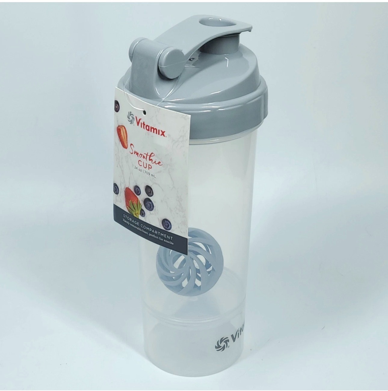 NEW Vitamix Smoothie Cup Shaker Bottle Storage Compartment 24 Oz – Gray