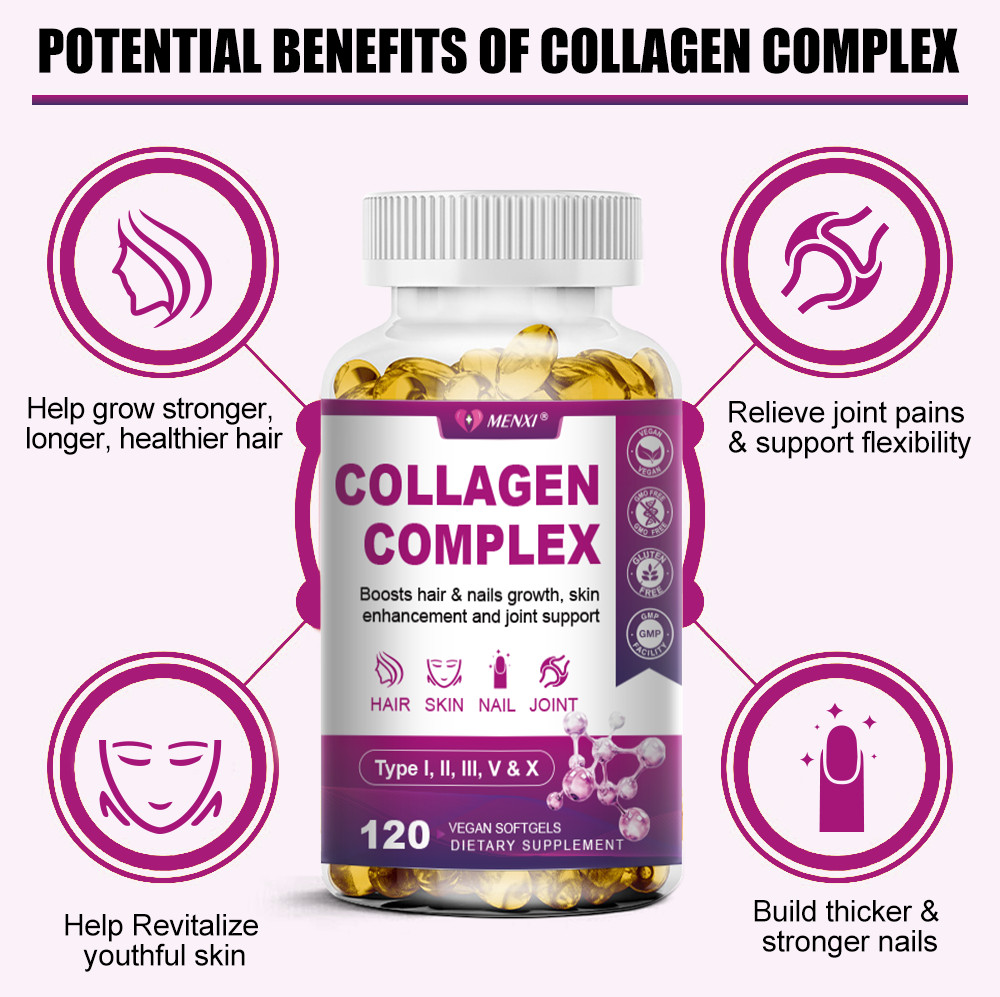 Collagen Peptides Hydrolyzed Anti-Aging (Types I,II,III,V,X) 120/240/480 Capsule