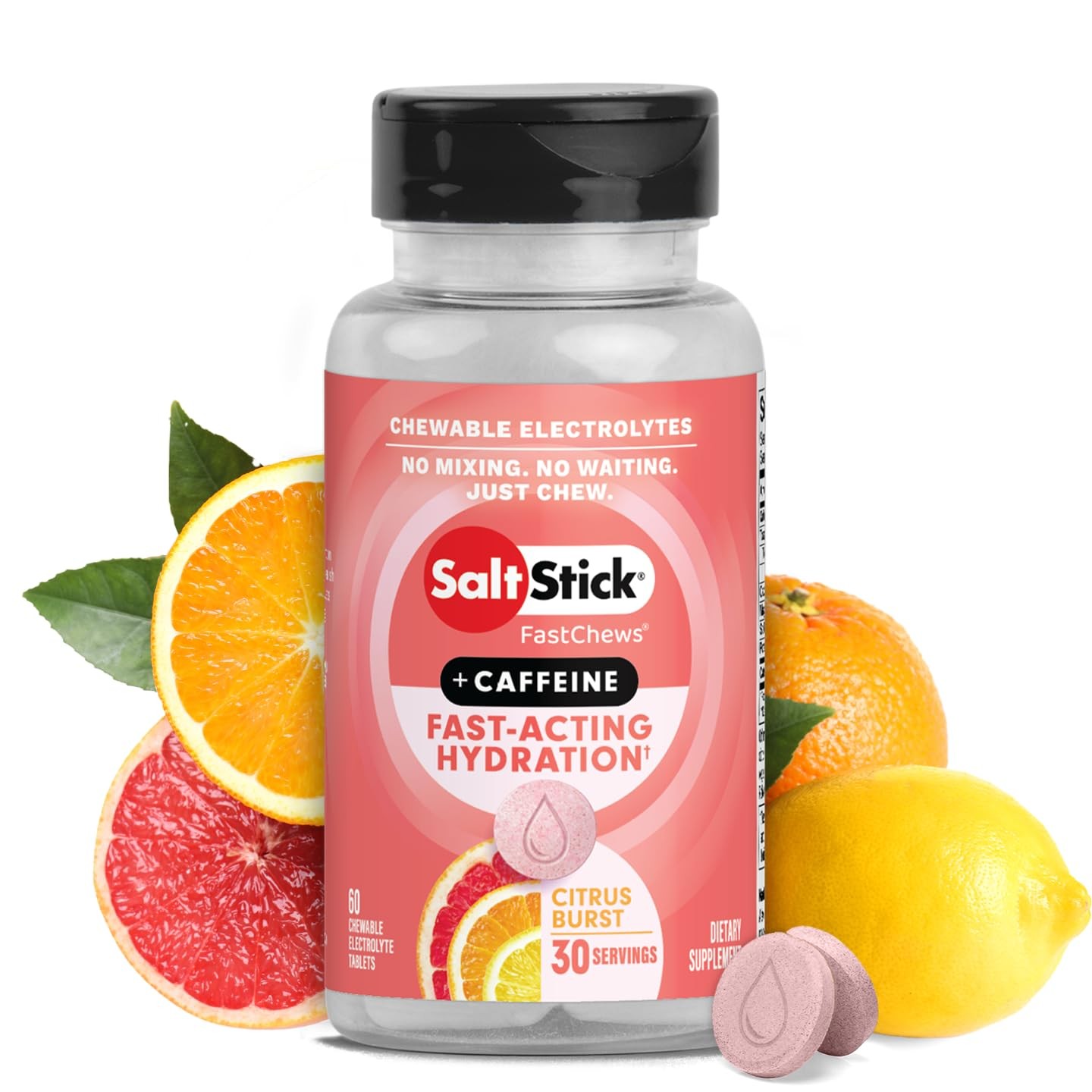 SaltStick Electrolyte FastChews with Caffeine 60 Citrus Burst Chewable Salt …
