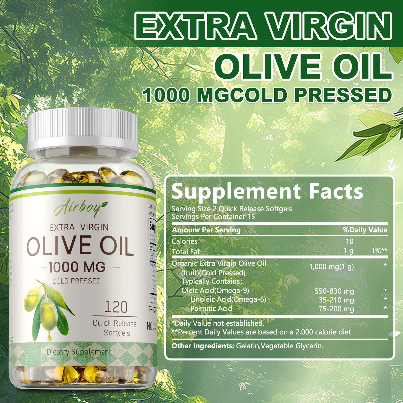 Olive Oil 1000mg – Support Energy, Heart Health, Immune Support and Digestive