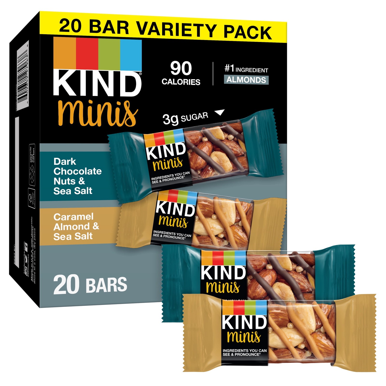 KIND Minis Variety Pack, Dark Chocolate & Caramel Almond, 0.7 oz, 20 Count