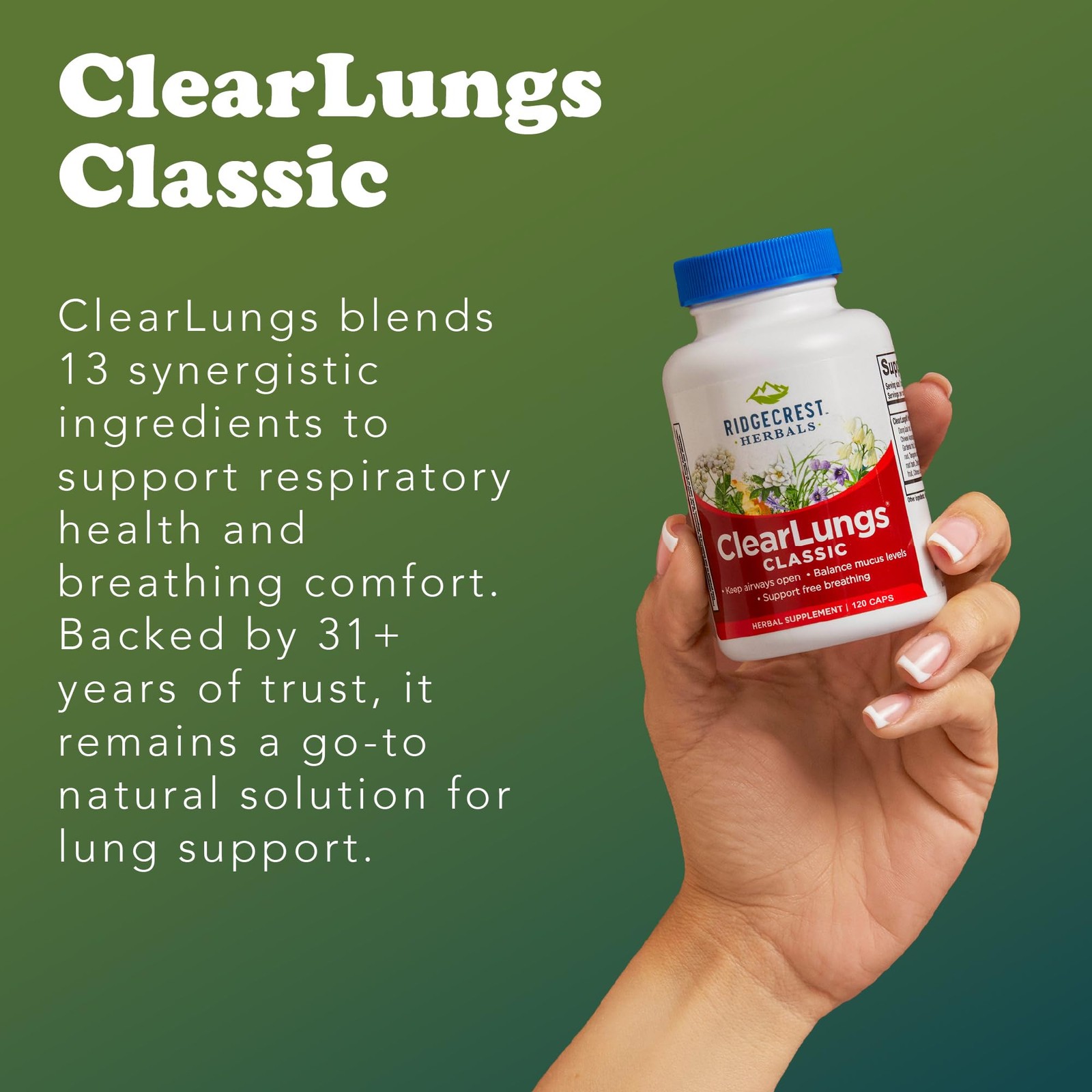 RidgeCrest Herbals ClearLungs Classic, Daily Health Supplement, Natural Lung and