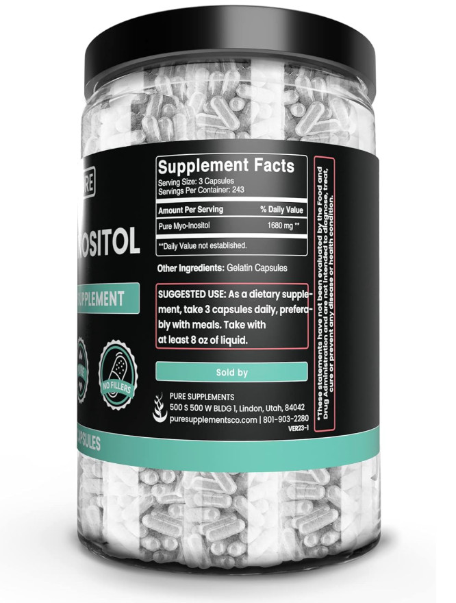 Pure Original Ingredients MyoInositol 730 Capsules No Magnesium Rice Exp 12/26