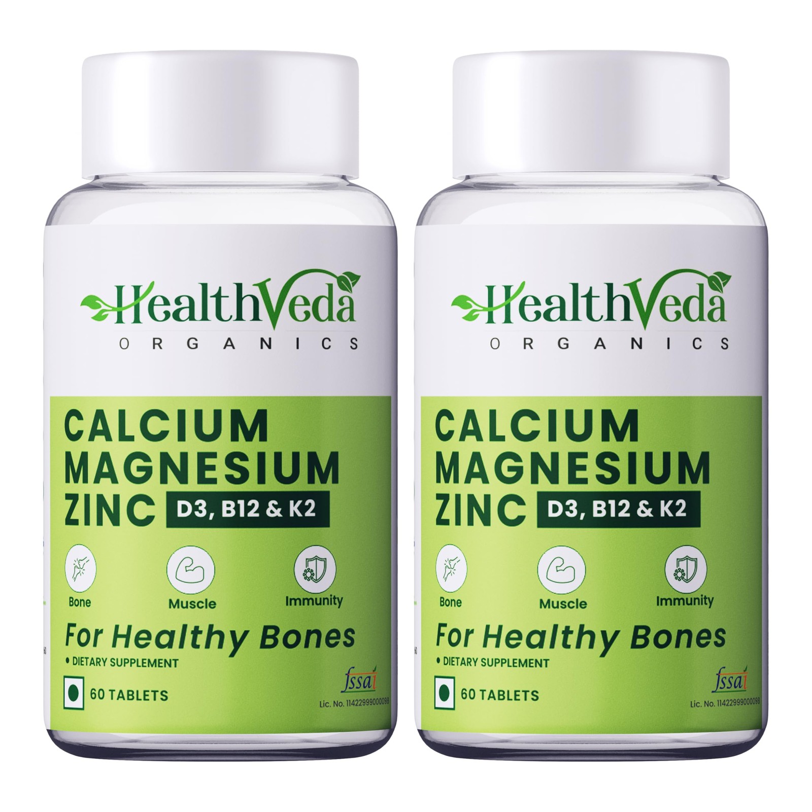 Health Veda Organics Calcium Magnesium Zinc D3 B12 | 120 Caps