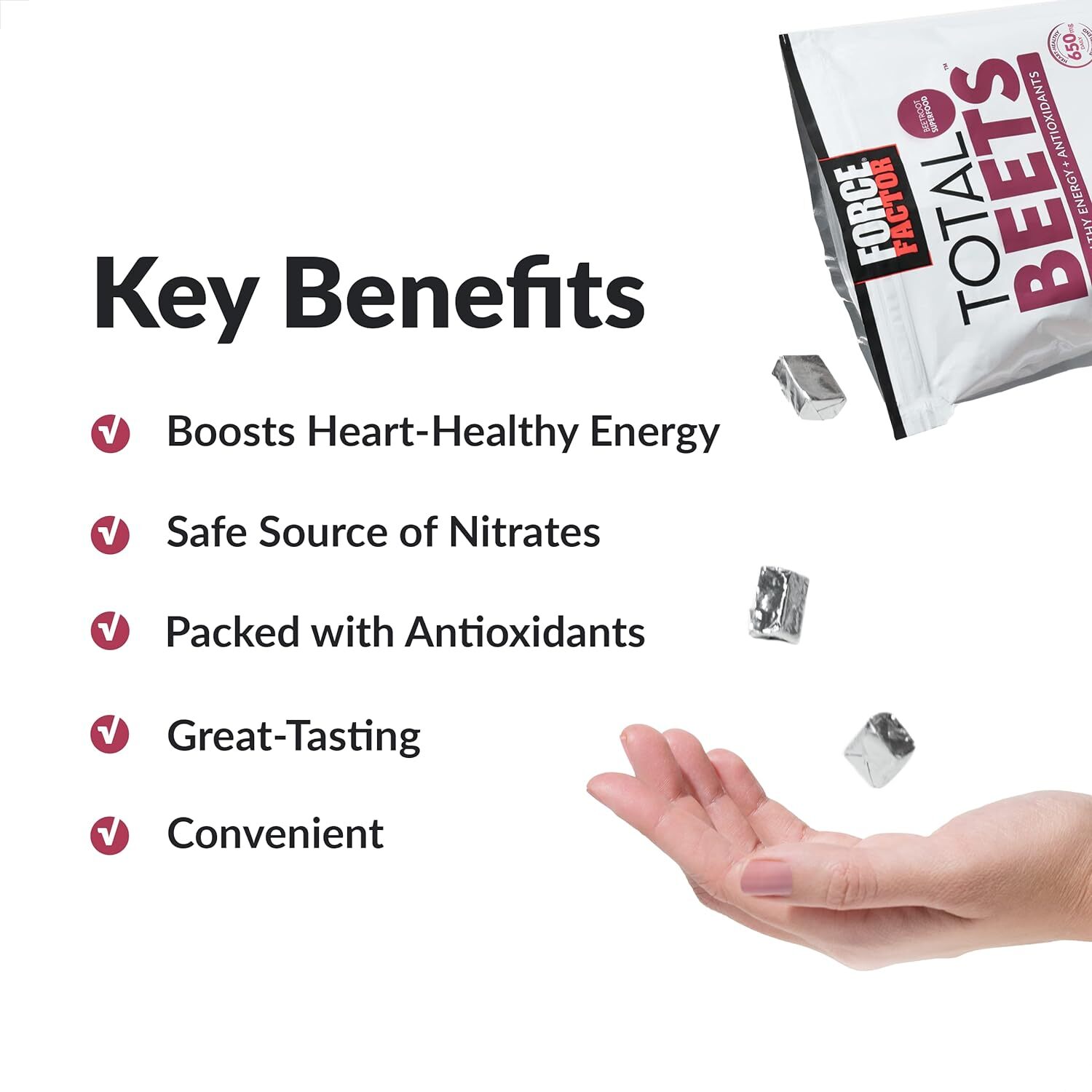 Force Factor Total Beets Soft Chews with Beetroot, 60 Count (Pack of 1)