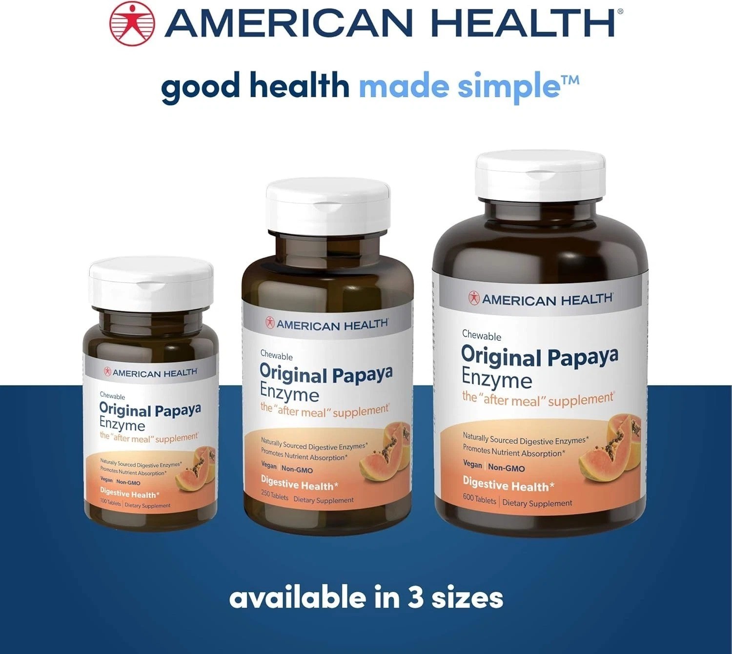 American Health Original Papaya Enzyme Chewable 600 Tablets