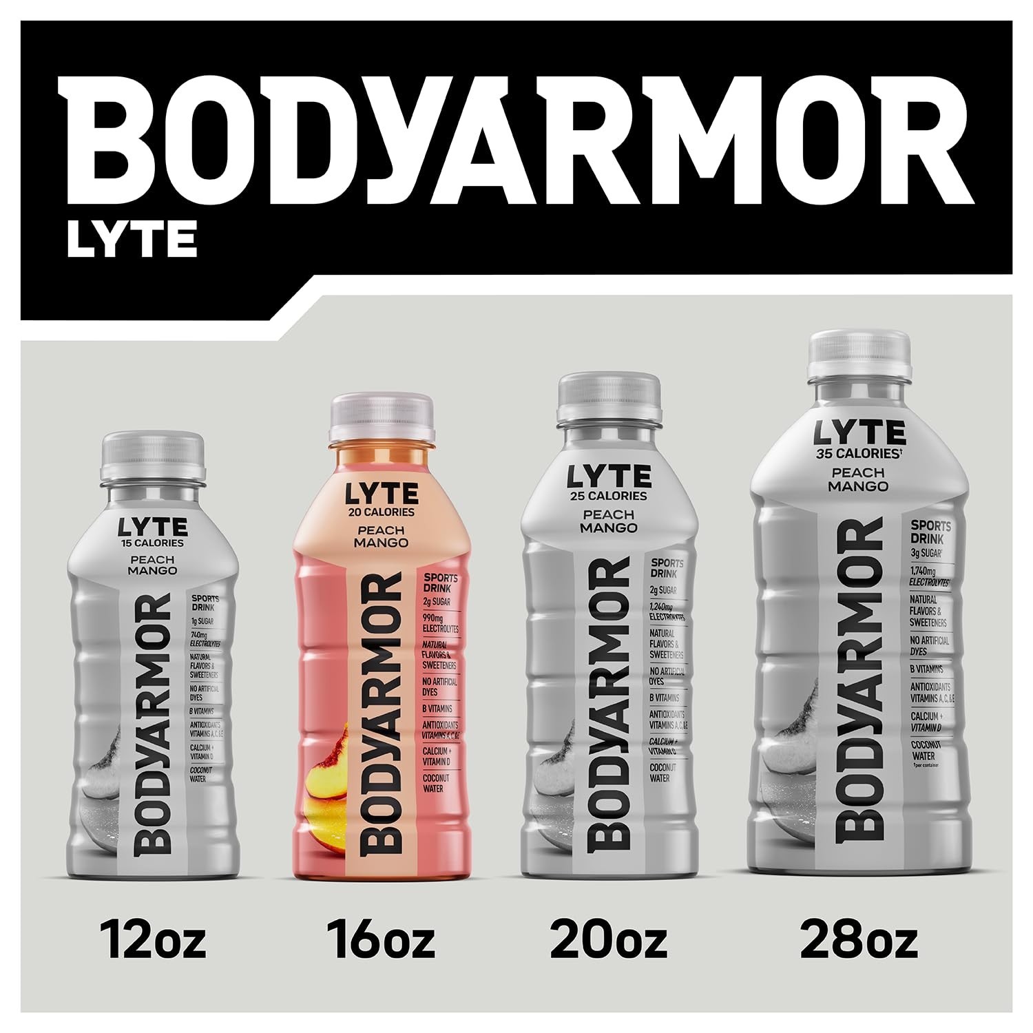 Electrolyte Drink Peach Mango 16 Fl Oz Bottles Pack of 24 Hydration Sports