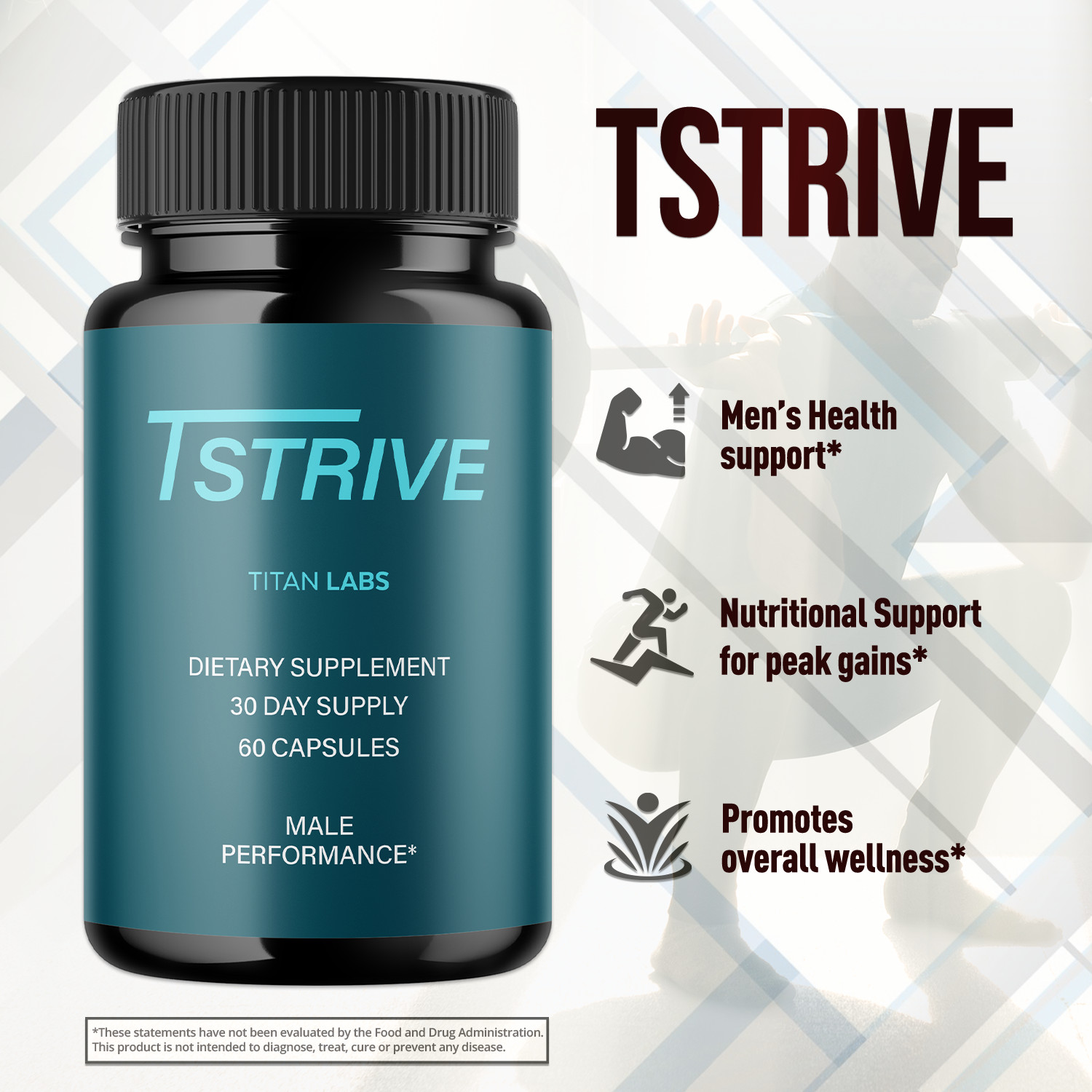 (1 Pack) Tstrive Advanced Male Support Performance Supplement 60 Capsules