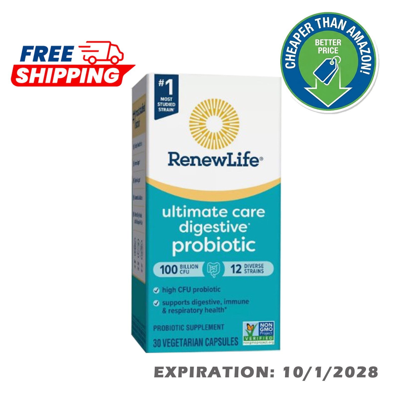 Renew Life | Ultimate Care Digestive Probiotic 100 Billion CFU | 10/1/2028 Exp