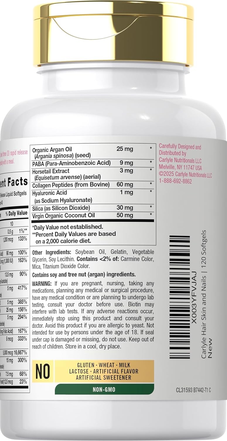 Hair Skin and Nails Vitamins | 120 Softgels | Beauty Formula | by Carlyle