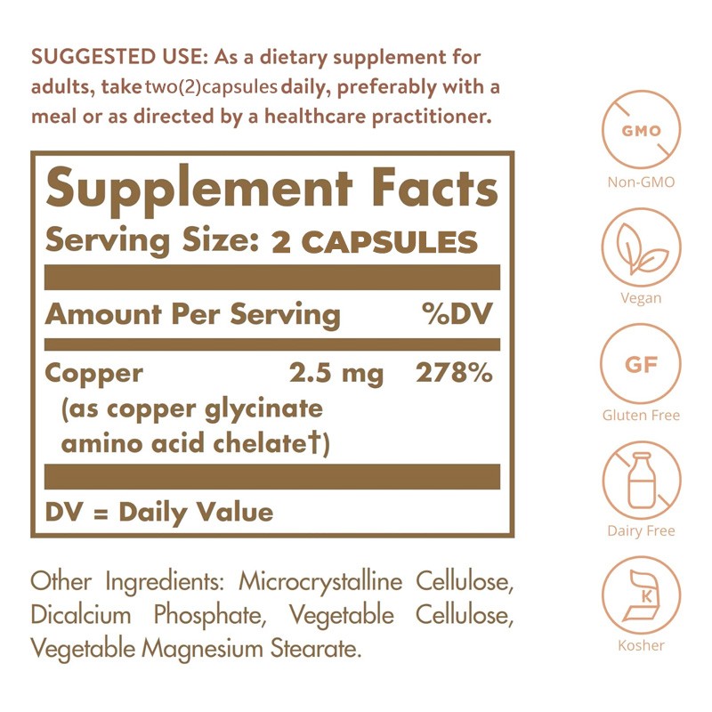 Chelated Copper – Essential Trace Mineral, Vegetarian, Non-GMO, Gluten Free