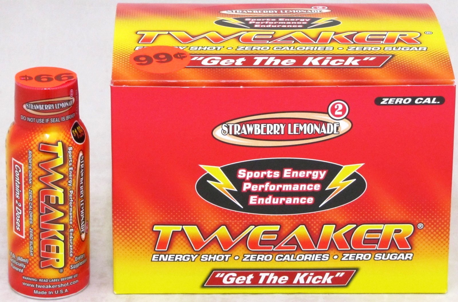 Tweaker Strawberry Lemonade Energy Shots Zero Calories 2 oz Bottles 12 Count Box