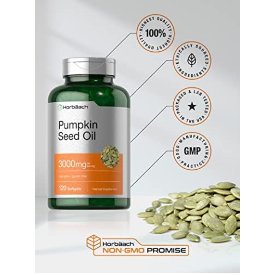 Pumpkin Seed Oil Capsules | 3000mg | 120 Softgels | Cold Pressed | by Horbaach