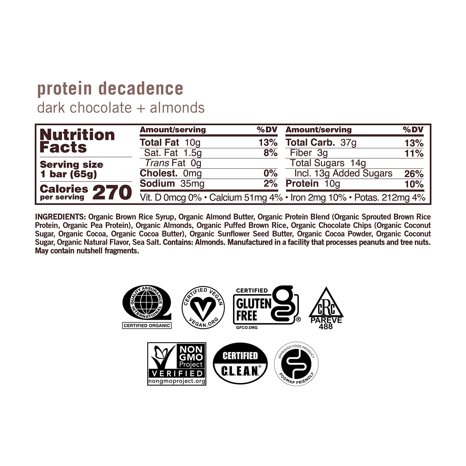 GoMacro MacroBar Vegan Protein Bars Dark Chocolate Almond 12 Ct