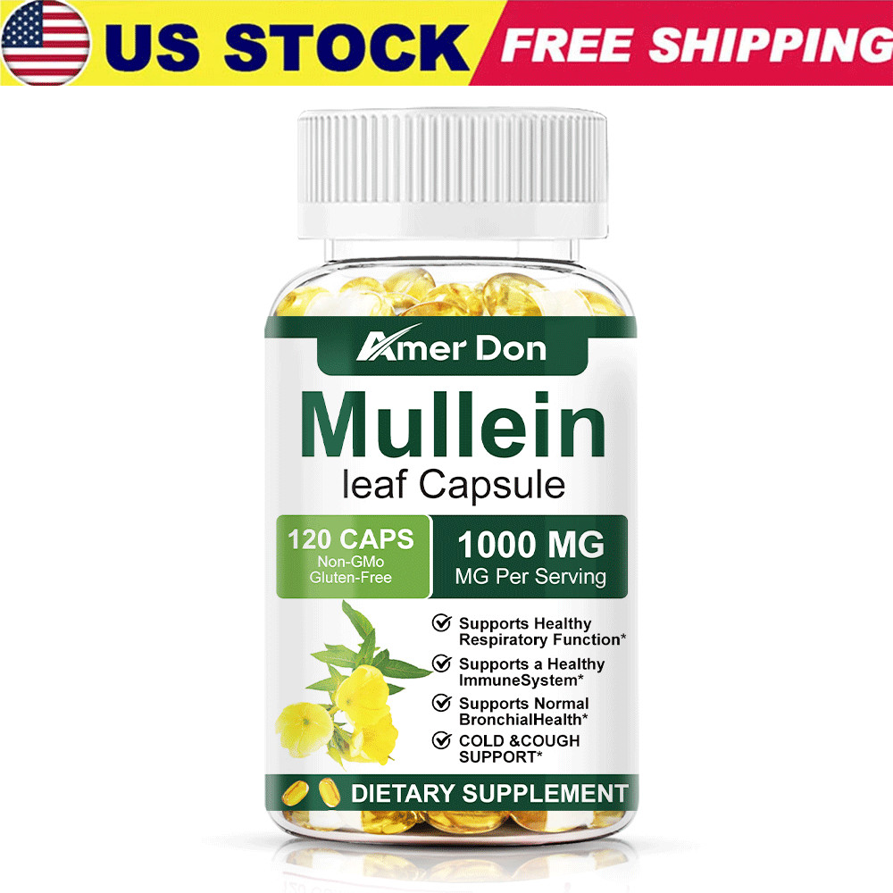 Mullein Leaf Capsules 1000mg – Support Lung Cleanse Respiratory Health Vegan
