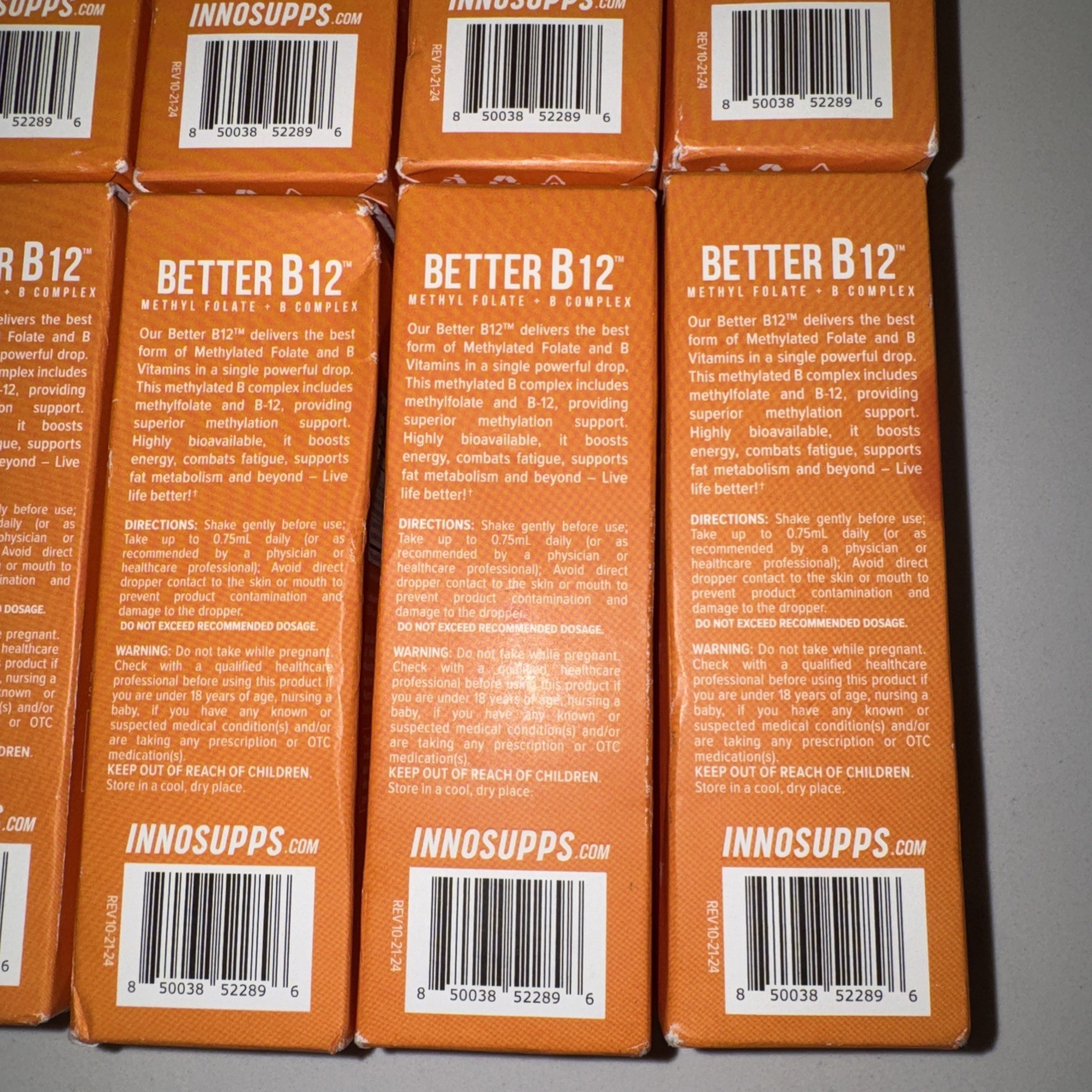 10 total Innosupps Better B12 Methyl Folate B Complex Strawberry Lemon 45ml