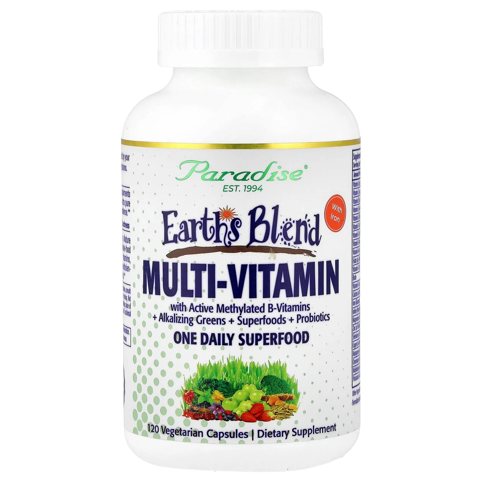 2 X Paradise Herbs, Earth’s Blend, One Daily Superfood Multi-Vitamin with Iron,