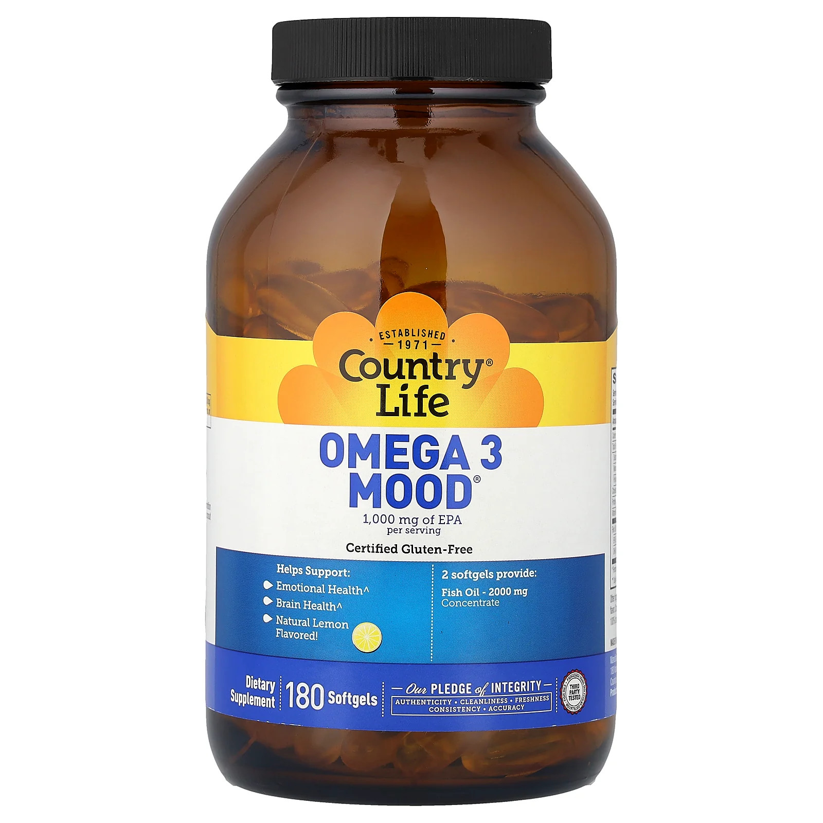 2 X Country Life, Omega 3 Mood�, Natural Lemon, 180 Softgels