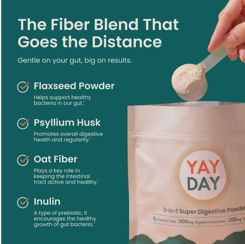 YayDay Nighttime Prebiotic Fiber Powder with Digestive Enzymes Magnesium Gly…
