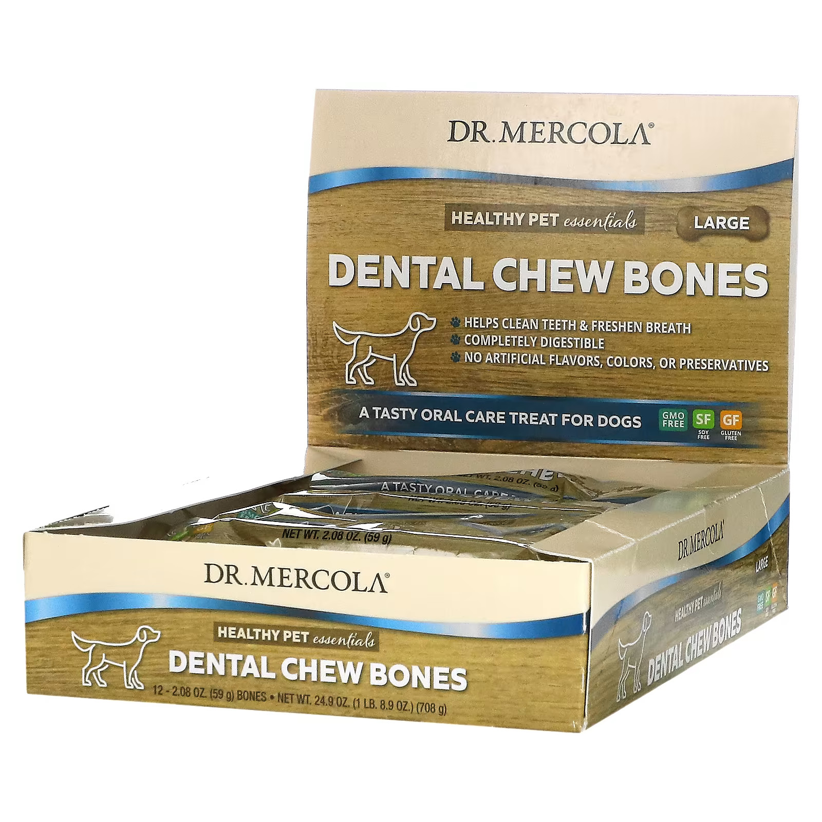 2 X Dr. Mercola, Dental Chew Bones, Large, For Dogs, 12 Bones, 2.08 oz (59 g) Ea