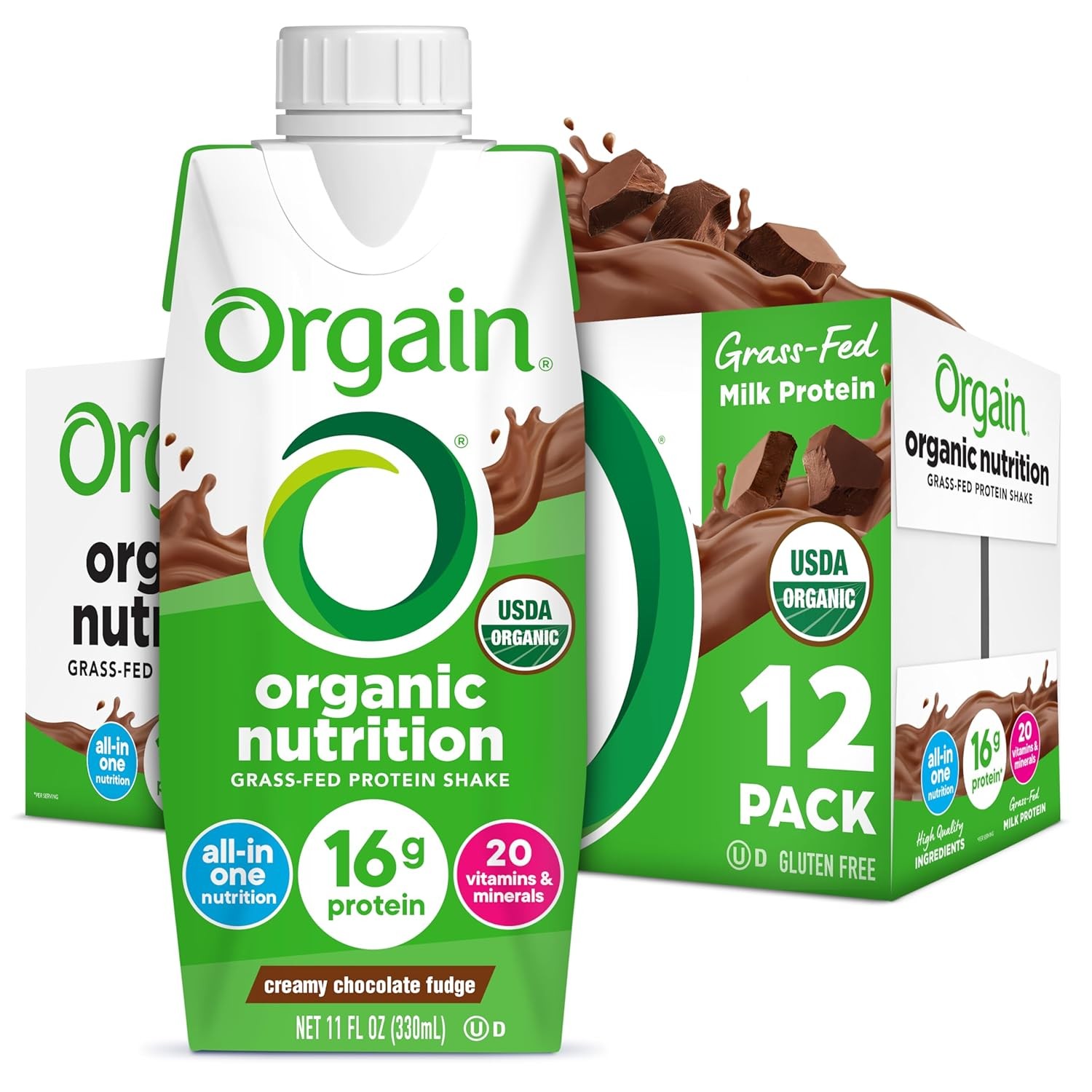 Organic Meal Replacement Shake 16g Protein Creamy Chocolate Fudge Orgain