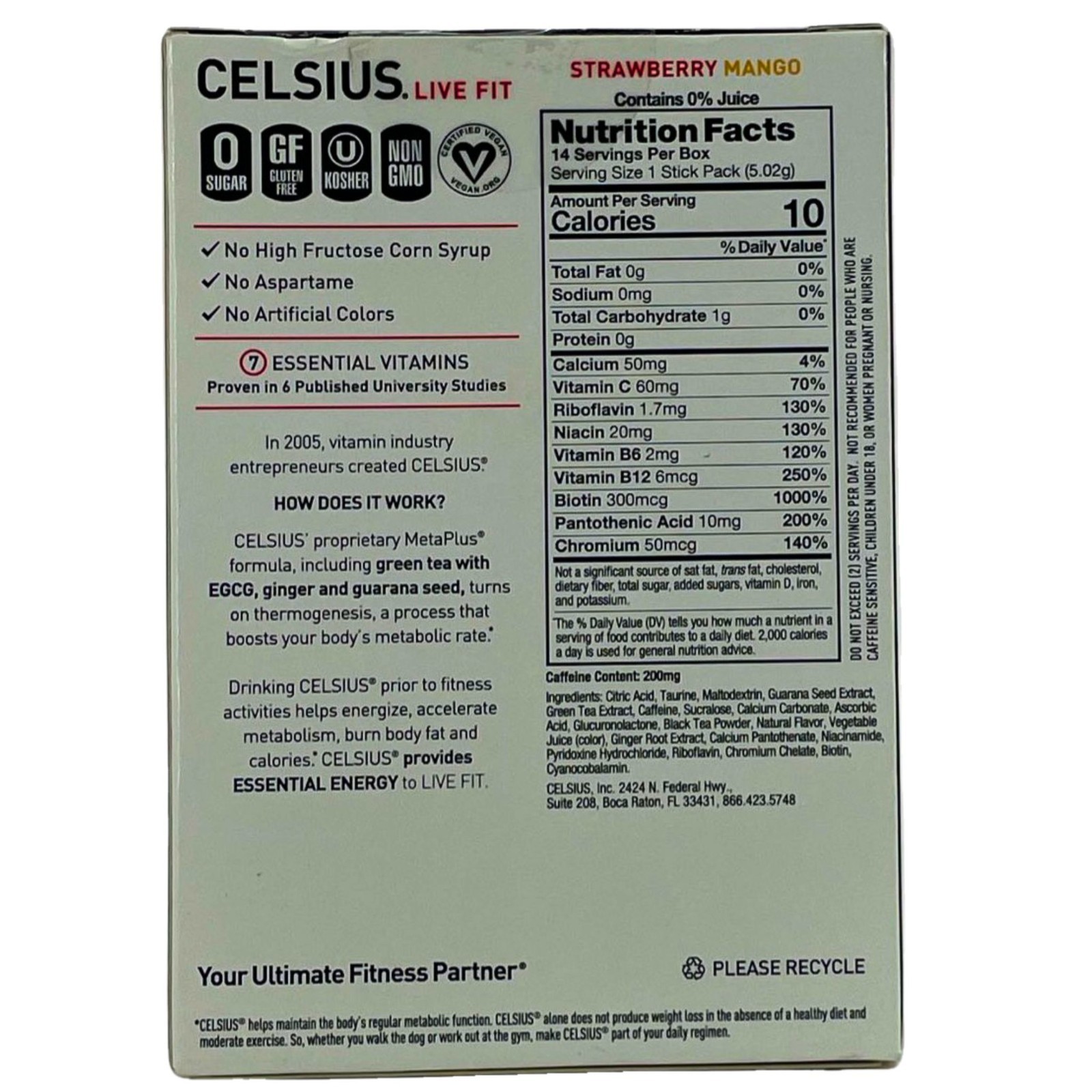 Celsius Live Fit Strawberry Mango Energy Drink Mix 14 Ct 4 Pack New