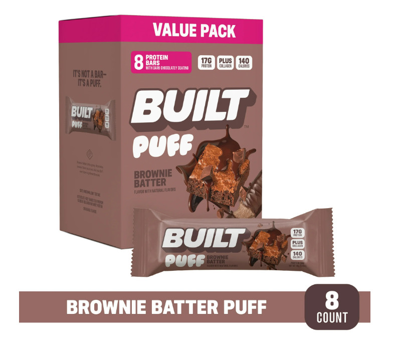 BUILT Puff Protein Bars Brownie Batter 17g Protein 8 Count