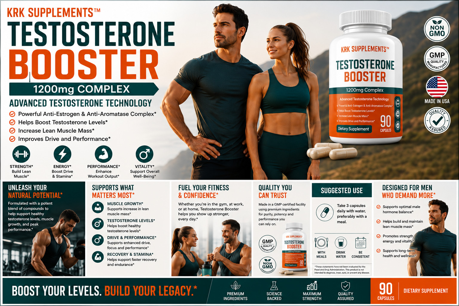 1 btl Testosterone Booster Tribulus Terrestris Chrysin Low Test Boost Natural
