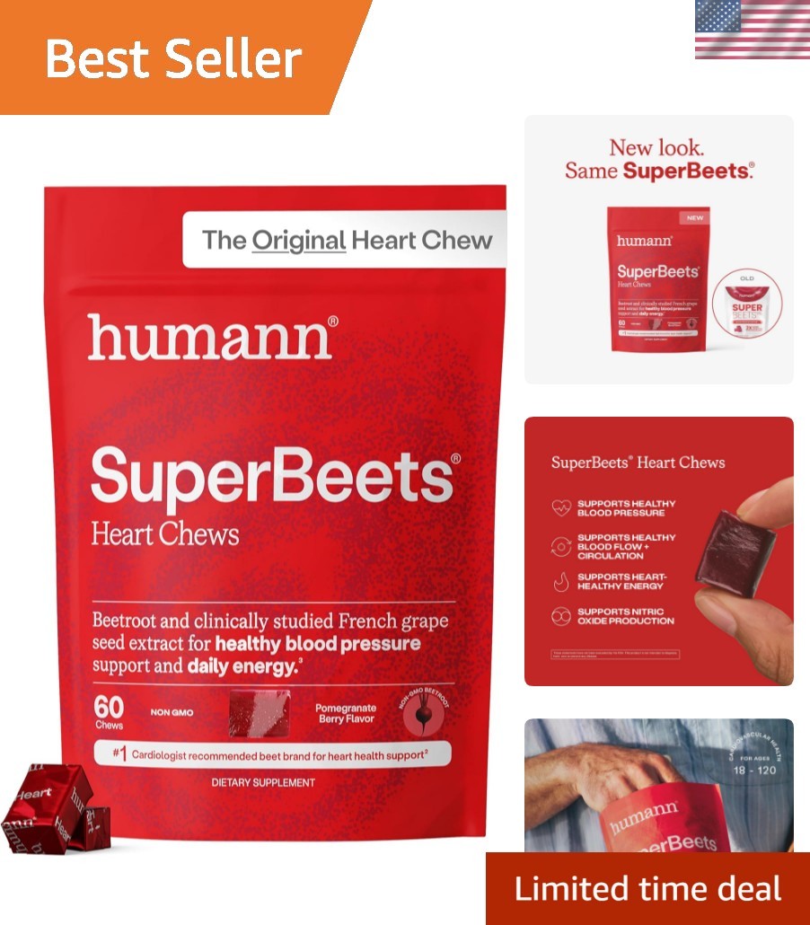 SuperBeets Heart Chews – Pomegranate Berry Flavor, 60 Count of Energy Support