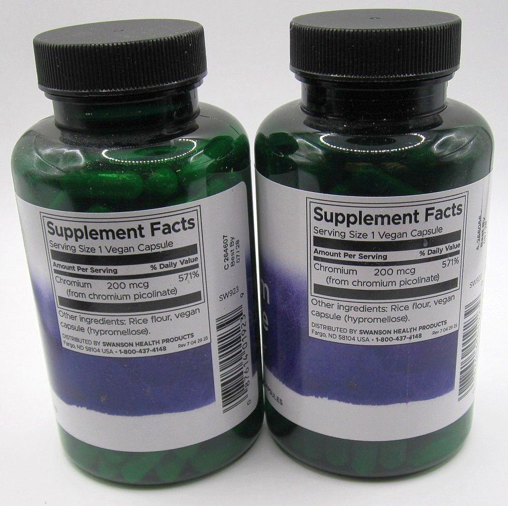 Chromium Picolinate 2 BOTTLE LOT SWANSON 200 mcg 200 Capsules Per Bottle NEW