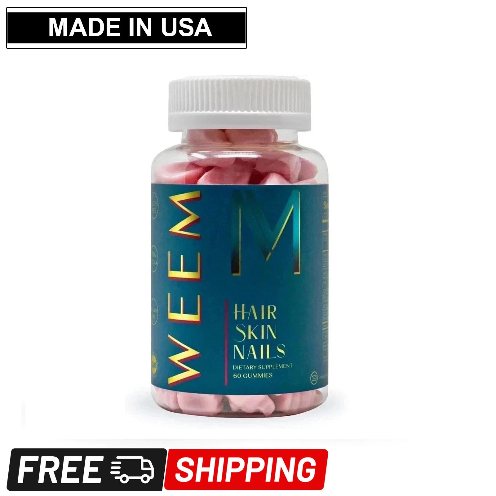 WEEM Hair Skin and Nails Gummies Vegan Biotin Vitamins Healthy Hair