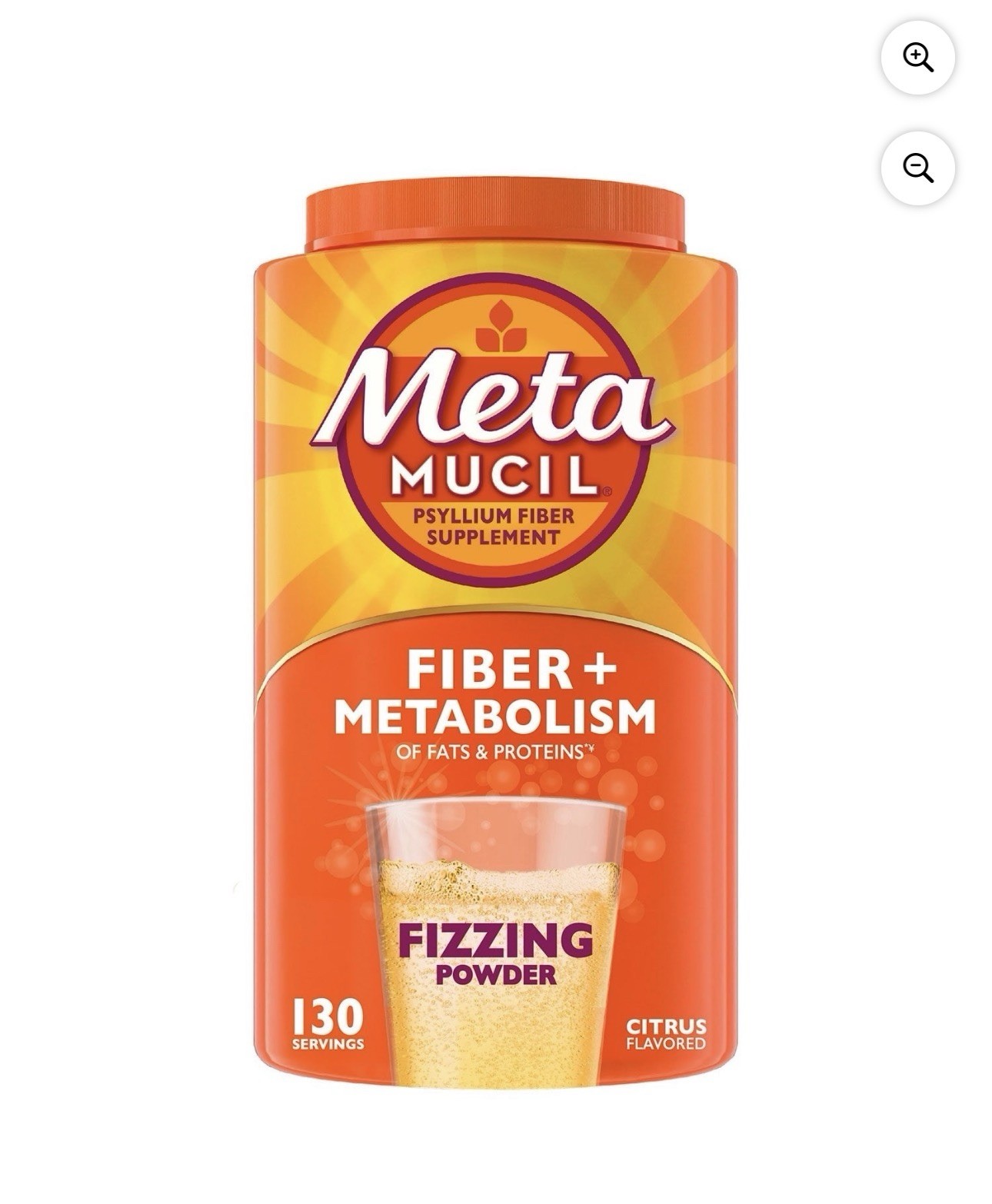 43 oz 130 Servings Metamucil Fizzy Psyllium Fiber Supplement + Metabolism