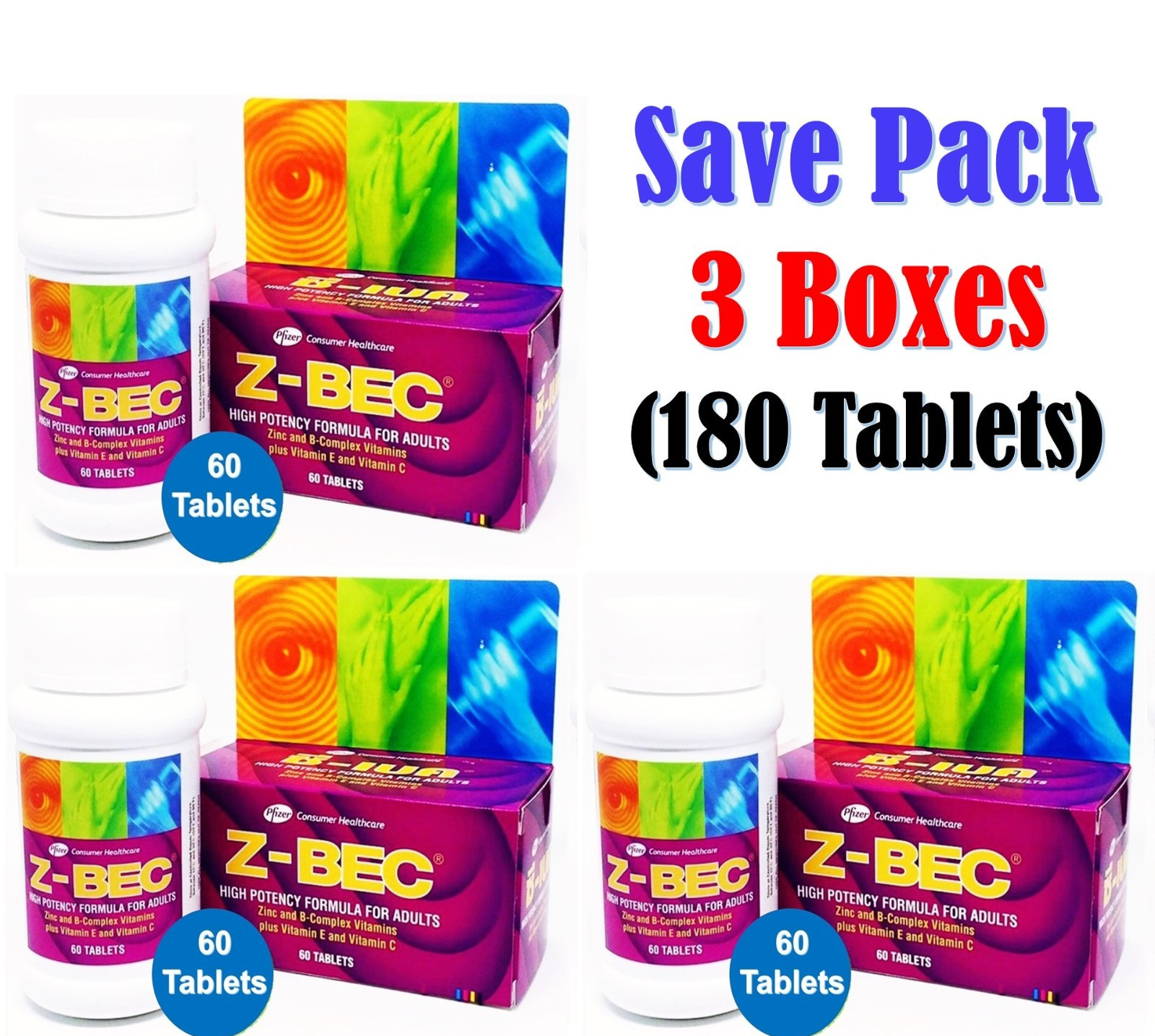 3x Z-BEC Multivitamins Multimineral High Potencyy Adults Formula 180 Tablets