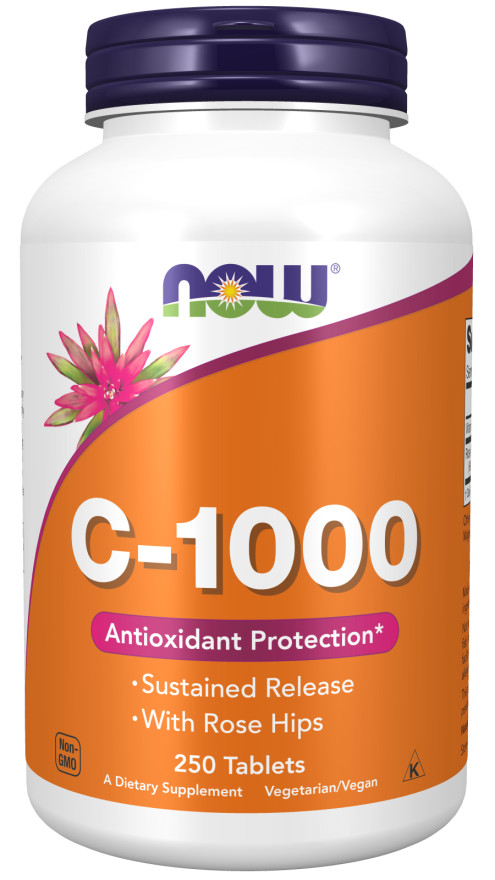 NOW Foods Vitamin C-1000 Sustained Release With Rose Hips 250 Tablets 3/2026EXP