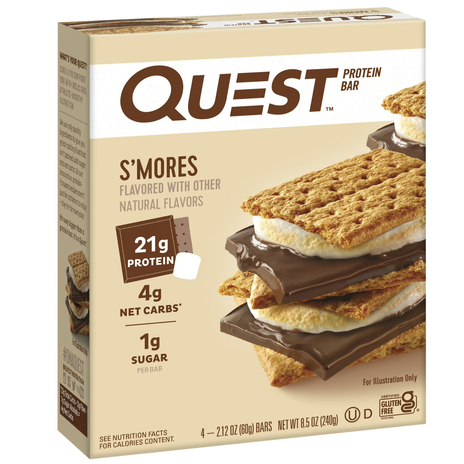 Quest Protein Bar, Smores, 20g Protein, Gluten Free, 4 Count