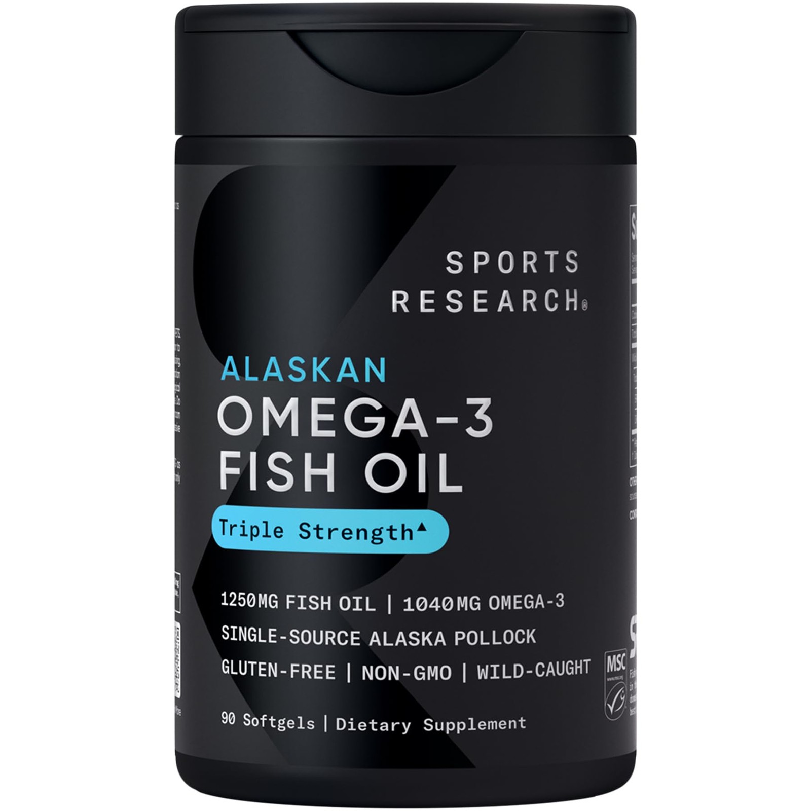 Sports Research® Omega-3 Fish Oil 1250 – 90 Count (Pack of 1), No Color